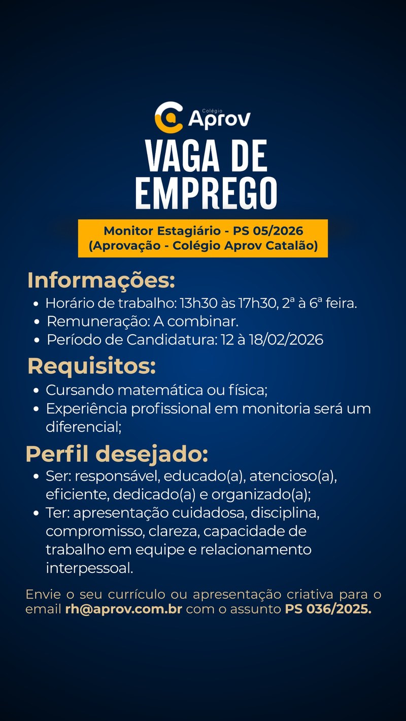 OPORTUNIDADE | Vaga de Emprego