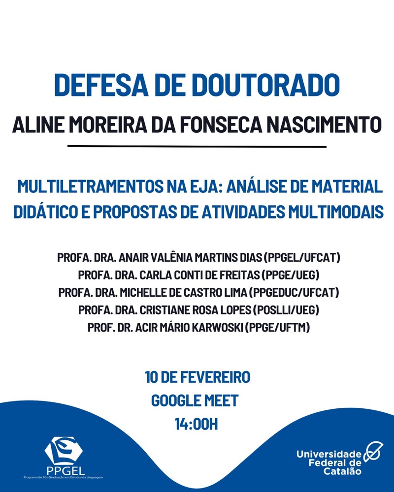 Defesa de doutorado da discente Aline Moreira da Fonseca Nascimento