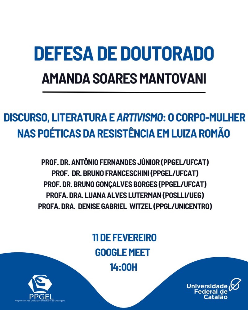 Defesa de doutorado da discente Amanda Soares Mantovani
