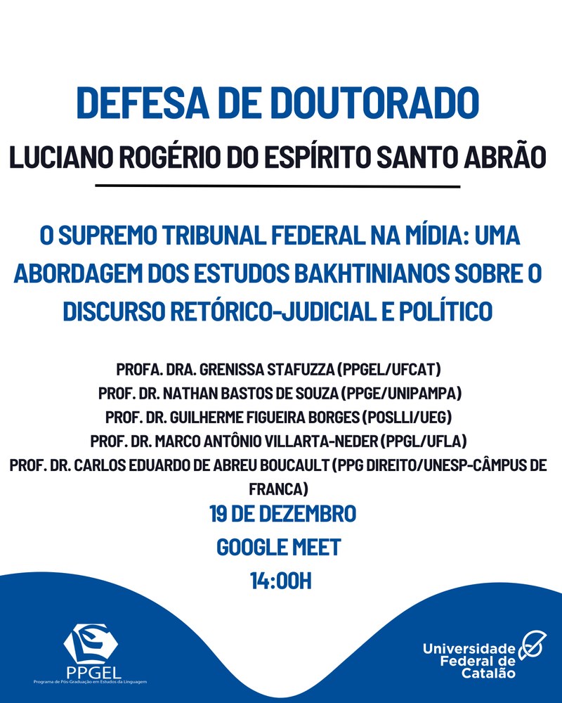Defesa de tese do discente Luciano Rogério do Espírito Santo Abrão