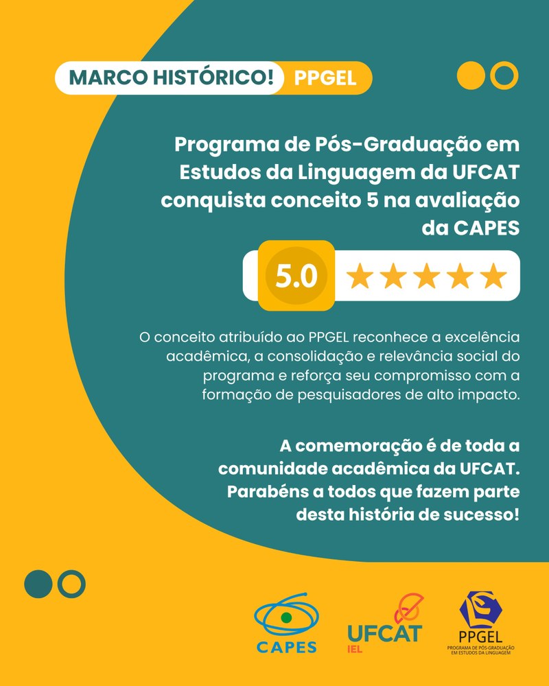 PPGEL - UFCAT conquista conceito 5 na avaliação da CAPES