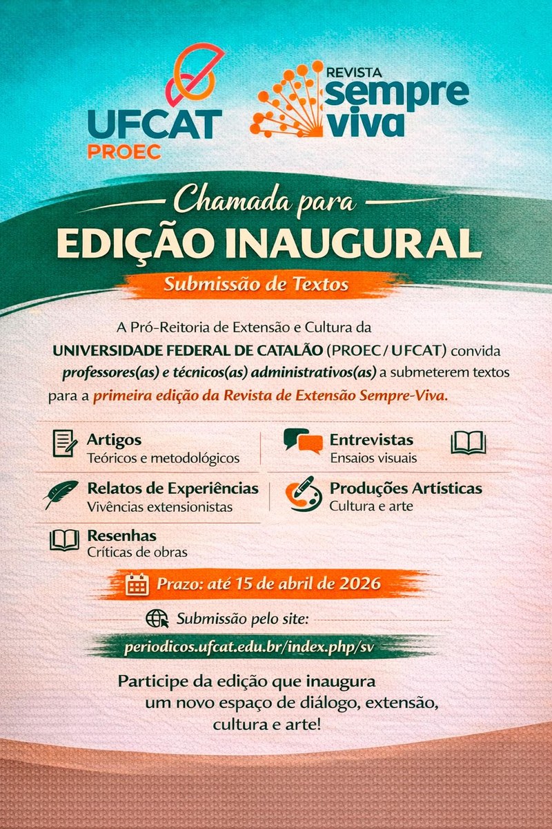 Chamada para publicação na edição inaugural da Revista Sempre Viva
