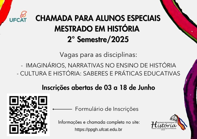 Pós-graduação em História abre chamada para Alunas/os Especiais para o 2º semestre de 2025 no Mestrado Profissional em História